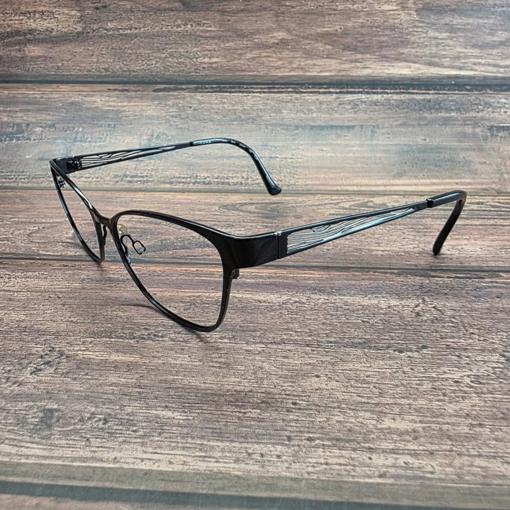 Tura R126 BLK Black Cat Eye Metal Eyeglass Frames 53-15-135 Filigree Temple